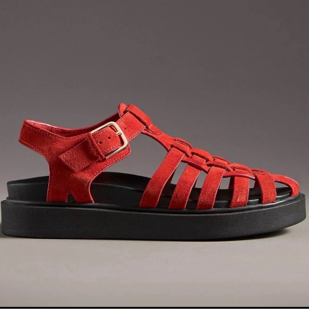 By Anthropologie Red Suede Fisherman Sandals | NIB | Footbed Flats